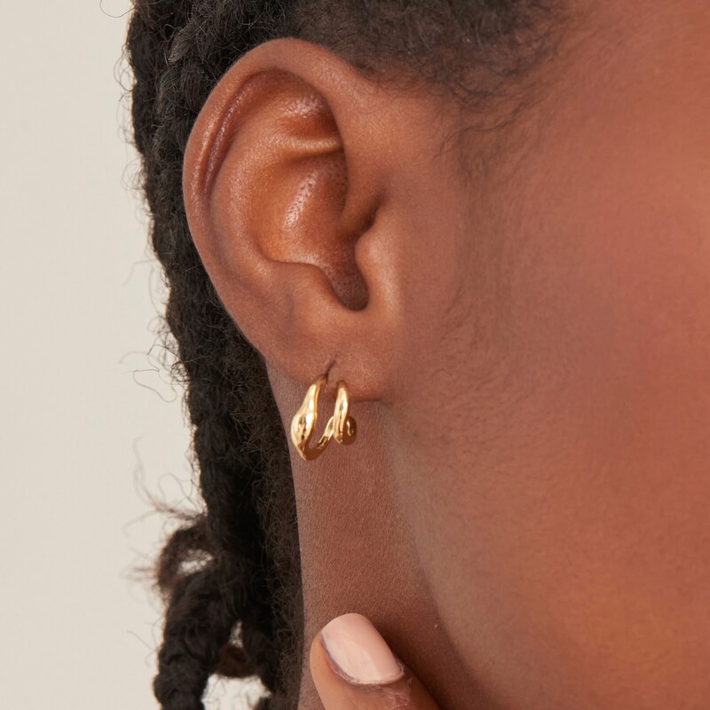 Main Image 2 of Ania Haie 14ct Gold Plated Sterling Silver Wave Double Hoop Earrings