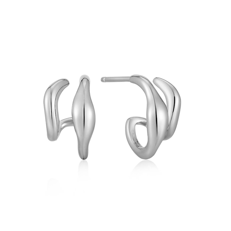 Ania Haie Sterling Silver Wave Double Hoop Stud Earrings