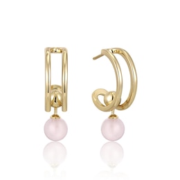 Ania Haie 14ct Gold Plated Sterling Silver Rose Quartz Hoop Earrings