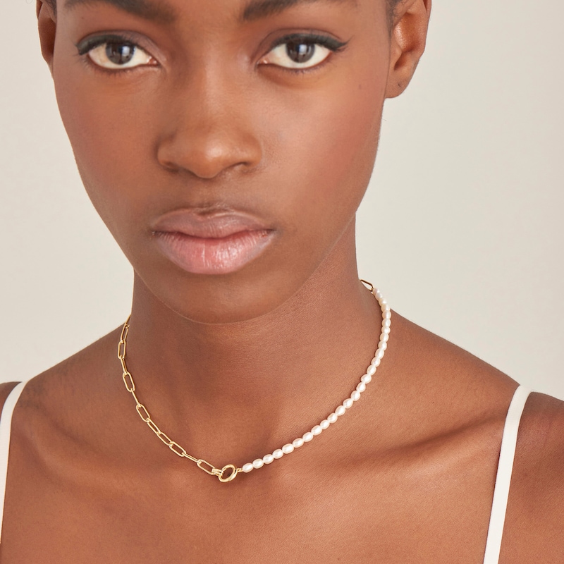 Main Image 2 of Ania Haie 14ct Gold Plated Pearl Chain Link Necklace