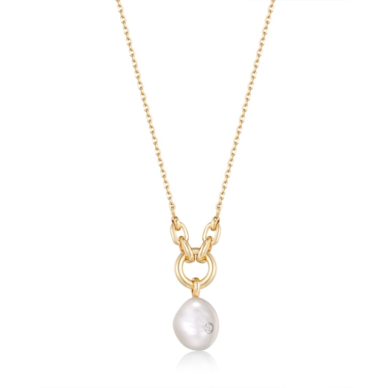 Ania Haie 14ct Gold Plated Pearl and CZ Pendant Necklace