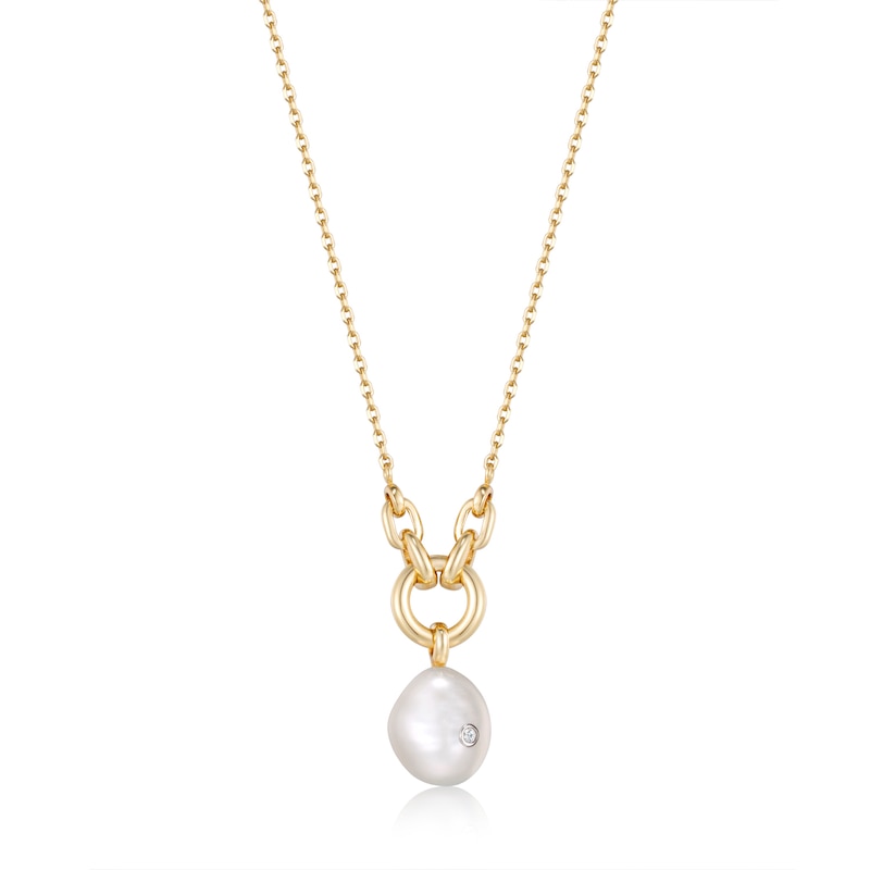 Ania Haie 14ct Gold Plated Pearl & CZ Pendant Necklace | H.Samuel