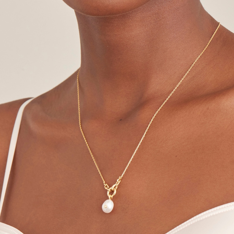 Main Image 2 of Ania Haie 14ct Gold Plated Pearl & CZ Pendant Necklace