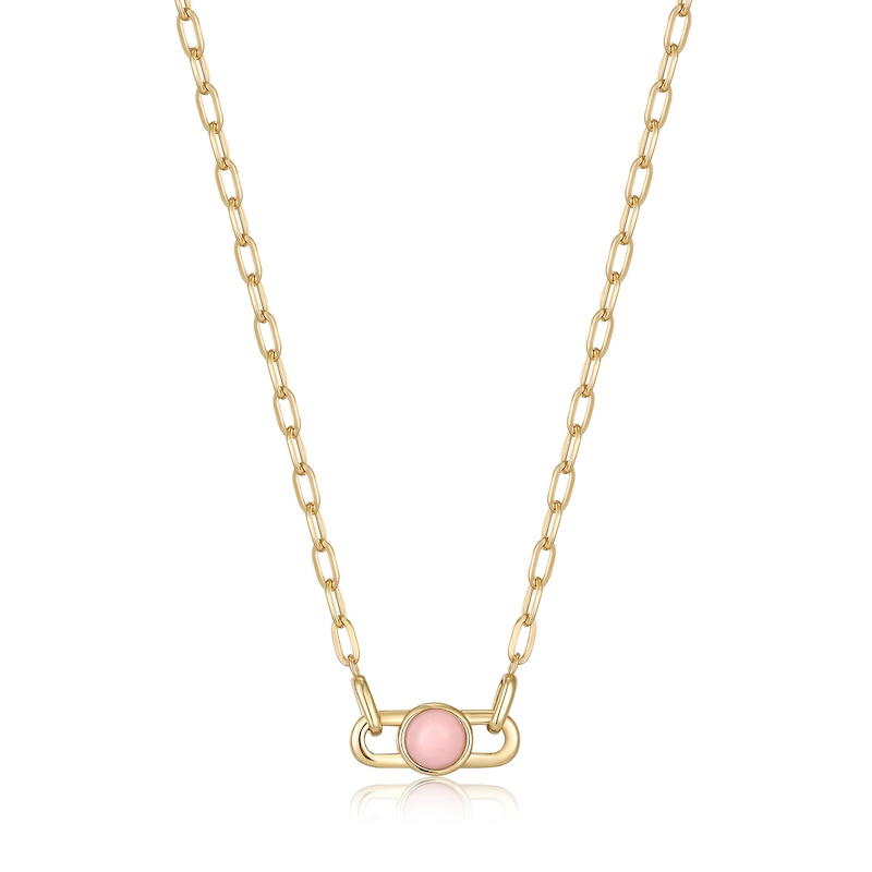 Main Image 1 of Ania Haie 14ct Gold Plated Sterling Silver Rose Quartz Link Necklace