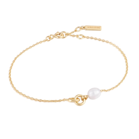 Ania Haie 14ct Gold Plated Sterling Silver Pearl Chain Brace