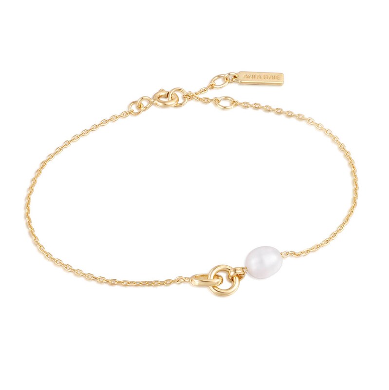 Main Image 1 of Ania Haie 14ct Gold Plated Sterling Silver Pearl Chain Bracelet