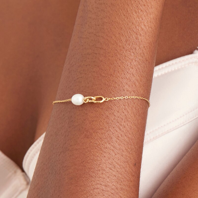 Main Image 2 of Ania Haie 14ct Gold Plated Sterling Silver Pearl Chain Bracelet
