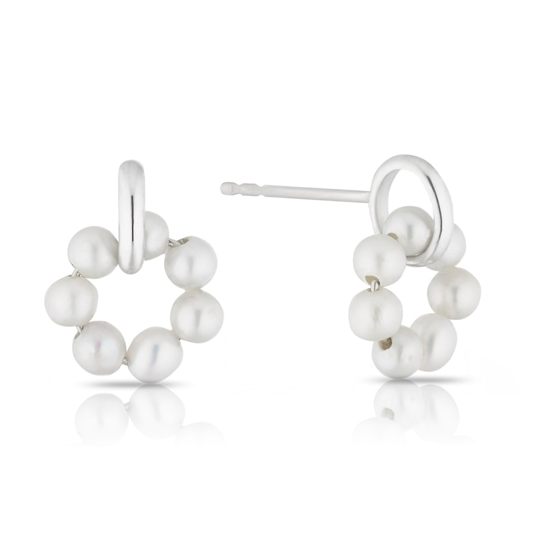 Main Image 1 of Sterling Silver Cultured Freshwater Pearl Chain Circle Drop Earrings