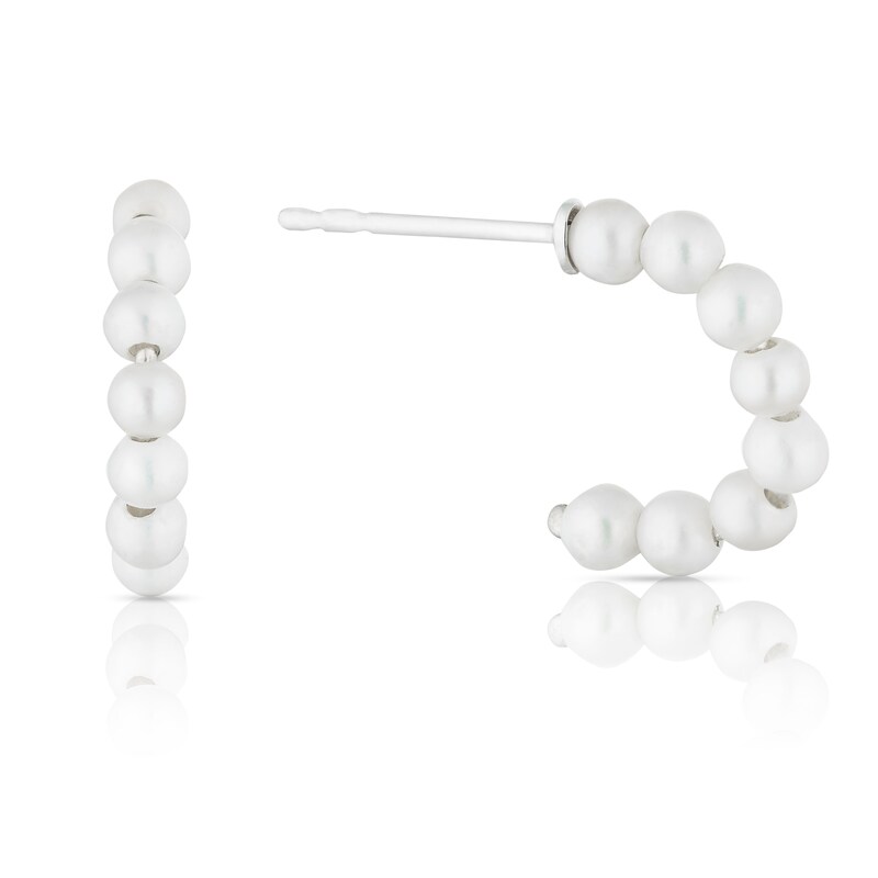 Main Image 1 of Sterling Silver Cultured Freshwater Pearl Half Hoop Earrings