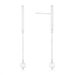 Sterling Silver Cultured Freshwater Pearl Chain Drop Earrings