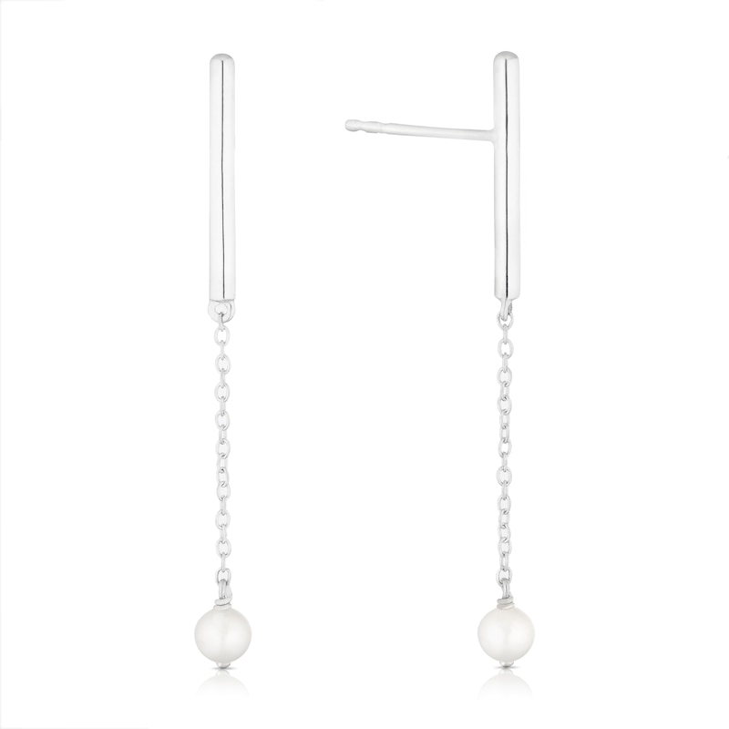 Silver Cultured Freshwater Pearl Chain Drop Earrings