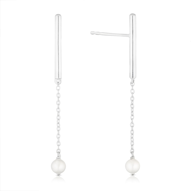Main Image 1 of Sterling Silver Cultured Freshwater Pearl Chain Drop Earrings