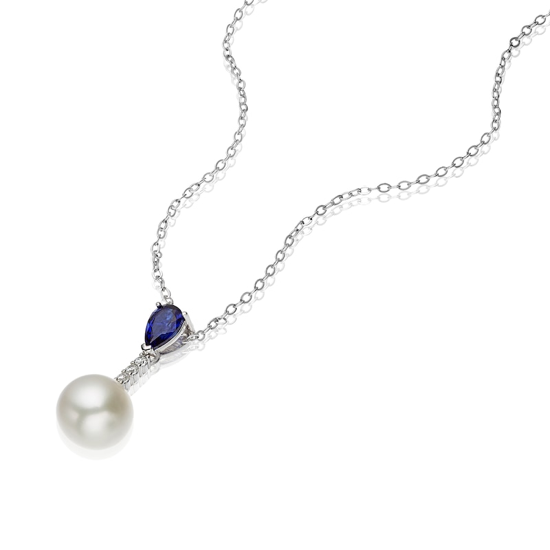 Main Image 2 of Sterling Silver Pearl & Created Sapphire Pendant