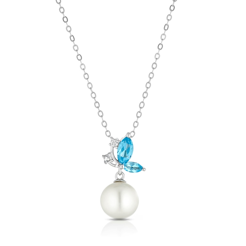 Main Image 1 of Sterling Silver Cultured Freshwater Pearl Blue & White Topaz Pendant