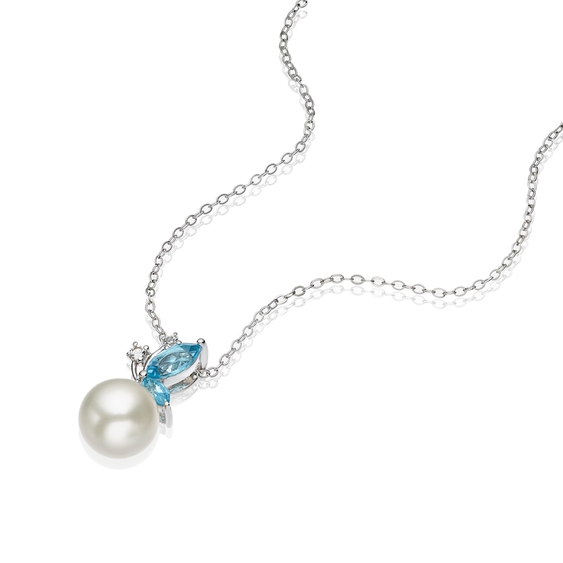 Silver Cultured Freshwater Pearl Blue & White Topaz Pendant