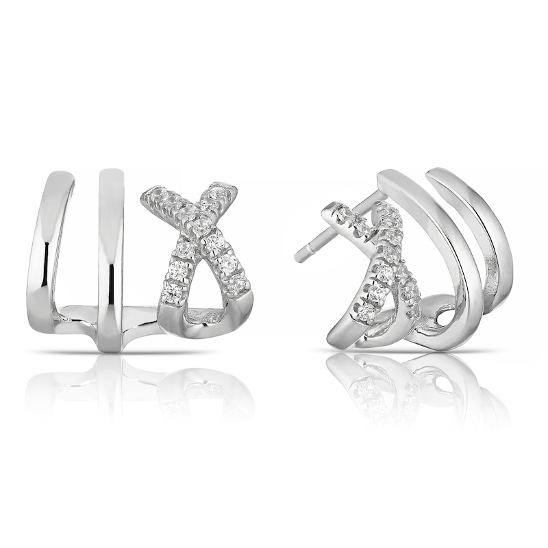 Main Image 1 of Sterling Silver Cubic Zirconia Crossover Cuff Style Earrings