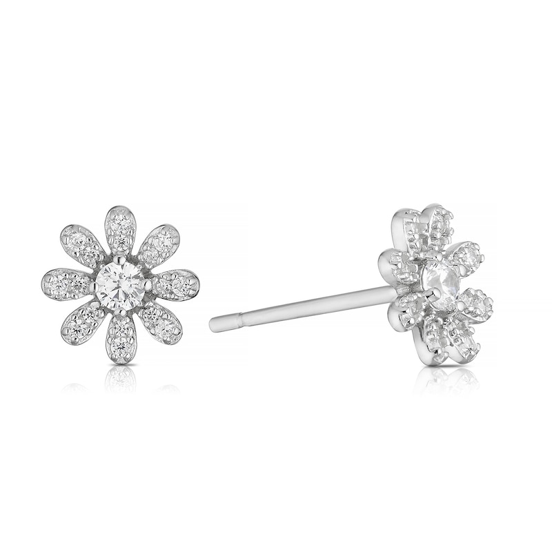 Main Image 1 of Sterling Silver Cubic Zirconia Daisy Stud Earrings