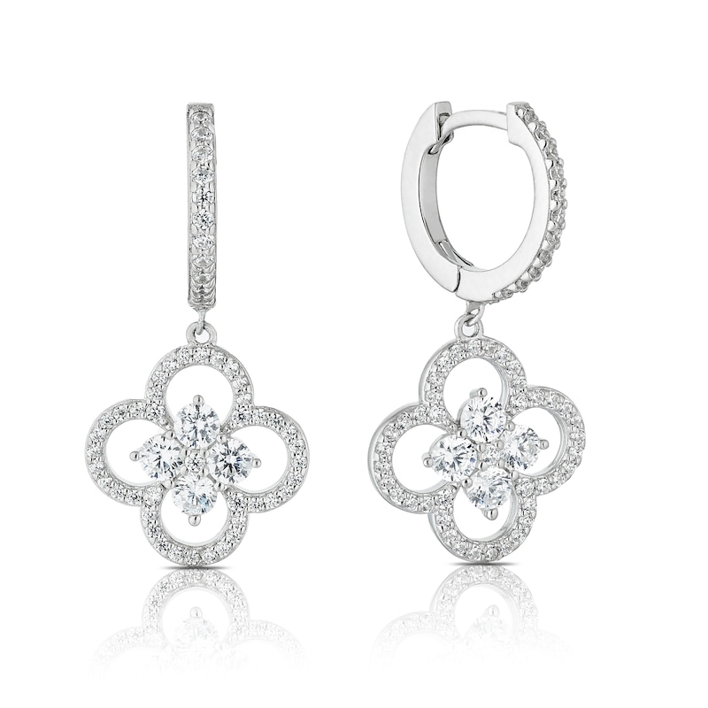 Main Image 1 of Sterling Silver Cubic Zirconia Quatrefoil Drop Earrings