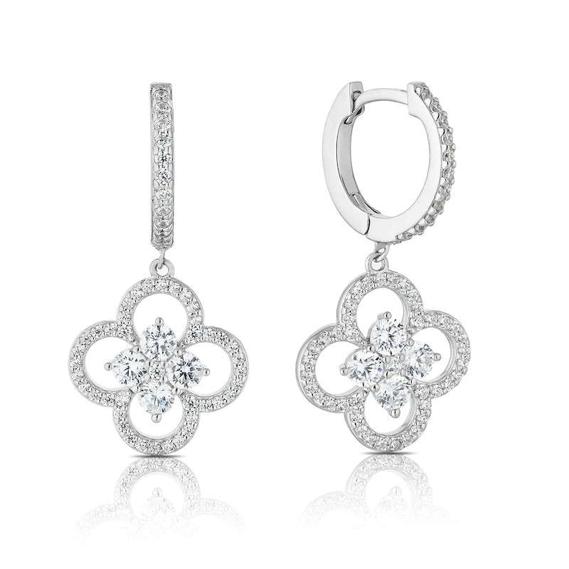 Sterling Silver Cubic Zirconia Quatrefoil Drop Earrings