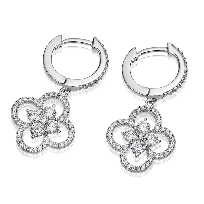 Main Image 2 of Sterling Silver Cubic Zirconia Quatrefoil Drop Earrings