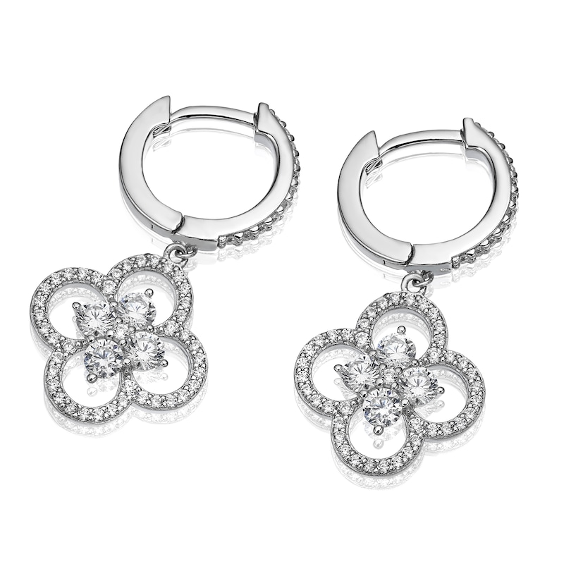 Sterling Silver Cubic Zirconia Quatrefoil Drop Earrings