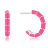Thumbnail Image 1 of Sterling Silver Pink Enamel Bamboo Hoop Earrings