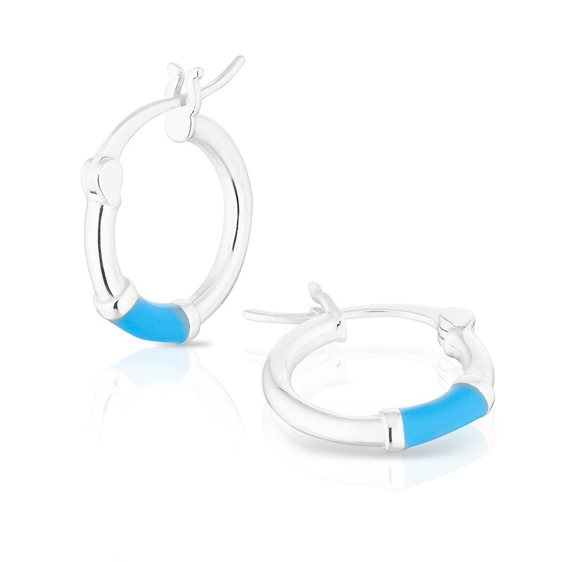 Sterling Silver Blue Enamel Bar Hoop Earrings H.Samuel