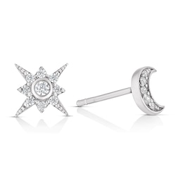 Sterling Silver Cubic Zirconia Moon & Star Stud Earrings
