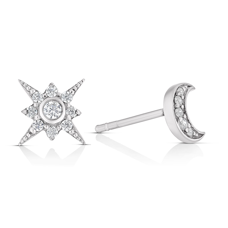 Main Image 1 of Sterling Silver Cubic Zirconia Moon & Star Stud Earrings