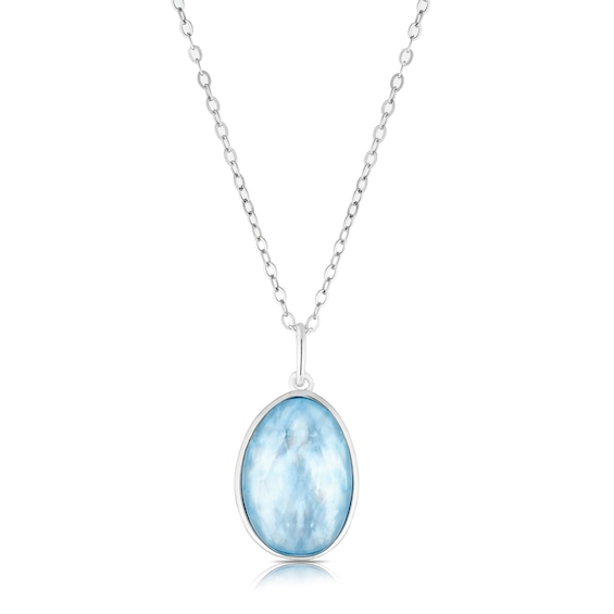 Sterling Silver Faceted Blue Shell and Crystal Oval Pendant
