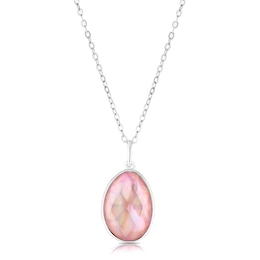 Sterling Silver Faceted Pink Shell & Crystal Oval Pendant