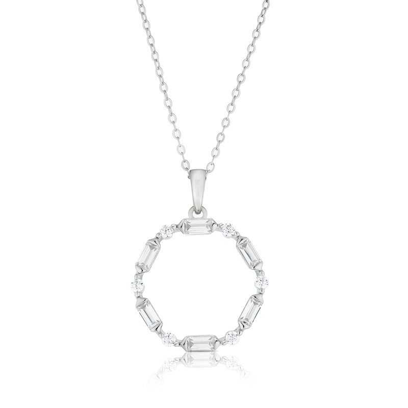 Main Image 1 of Sterling Silver Cubic Zirconia Baguette Cut Round Pendant