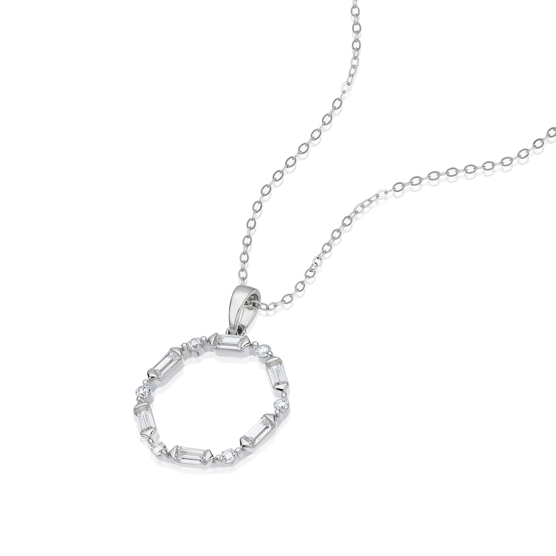 Main Image 2 of Sterling Silver Cubic Zirconia Baguette Cut Round Pendant