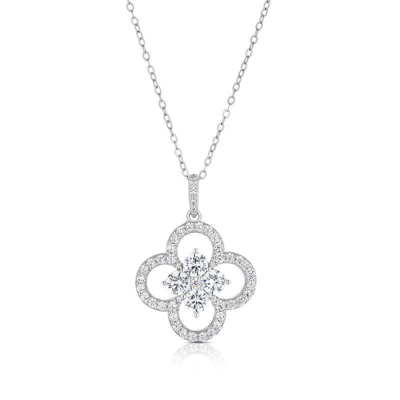 Main Image 1 of Sterling Silver Cubic Zirconia Quatrefoil Pendant