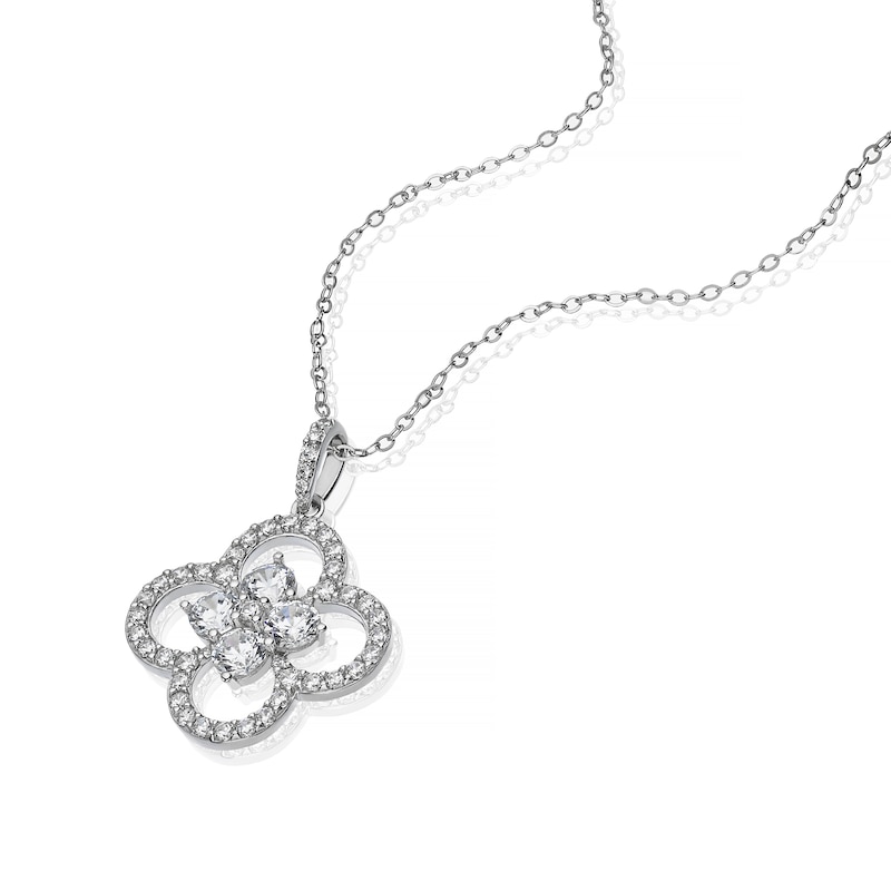 Main Image 2 of Sterling Silver Cubic Zirconia Quatrefoil Pendant