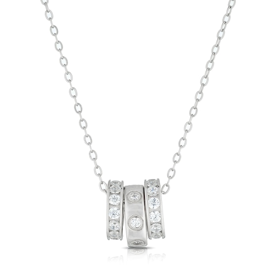 Sterling Silver Cubic Zirconia 3 Ring Necklace