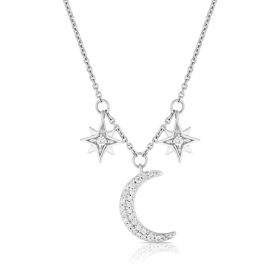 Sterling Silver Cubic Zirconia Moon & Star Necklace H.Samuel