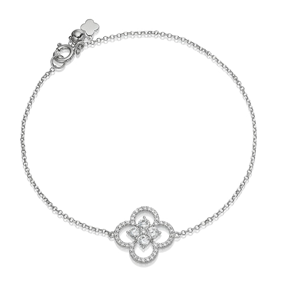 Sterling Silver Cubic Zirconia Quatrefoil Bracelet