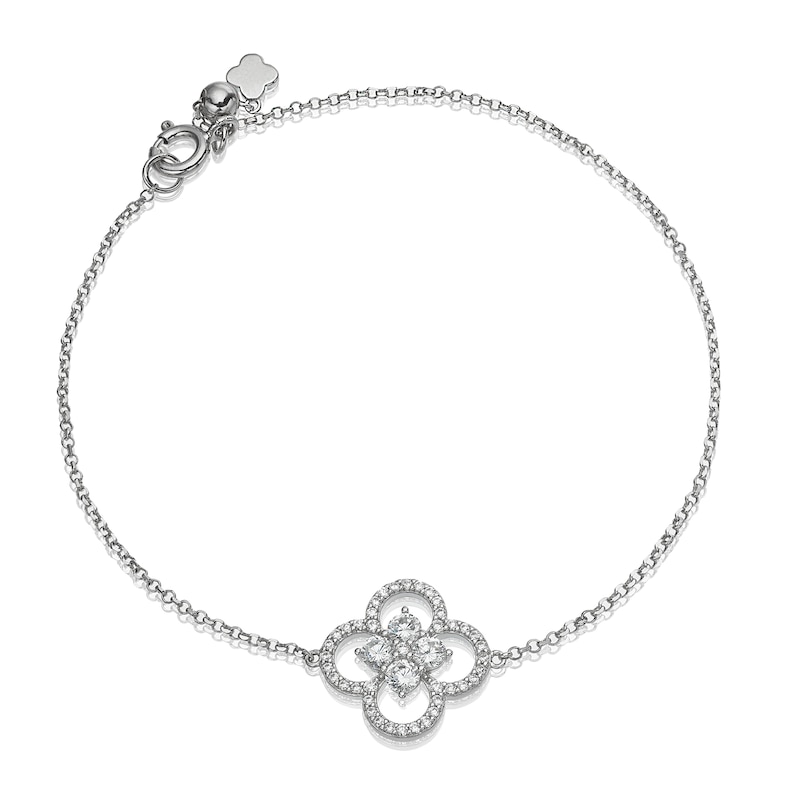 Main Image 1 of Sterling Silver Cubic Zirconia Quatrefoil Bracelet