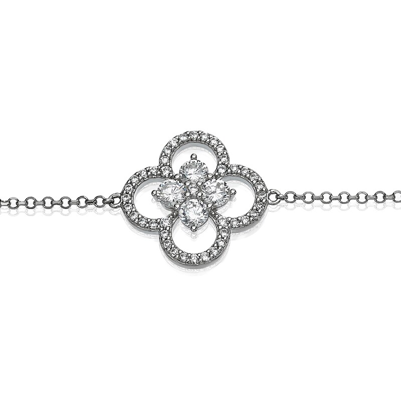 Main Image 2 of Sterling Silver Cubic Zirconia Quatrefoil Bracelet