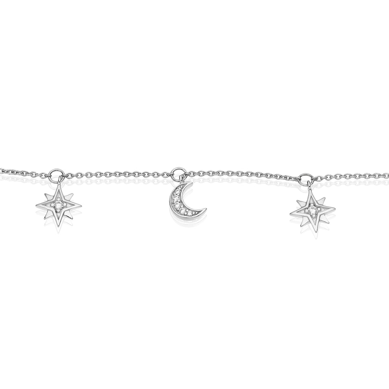 Main Image 2 of Sterling Silver Cubic Zirconia Moon & Star Bracelet
