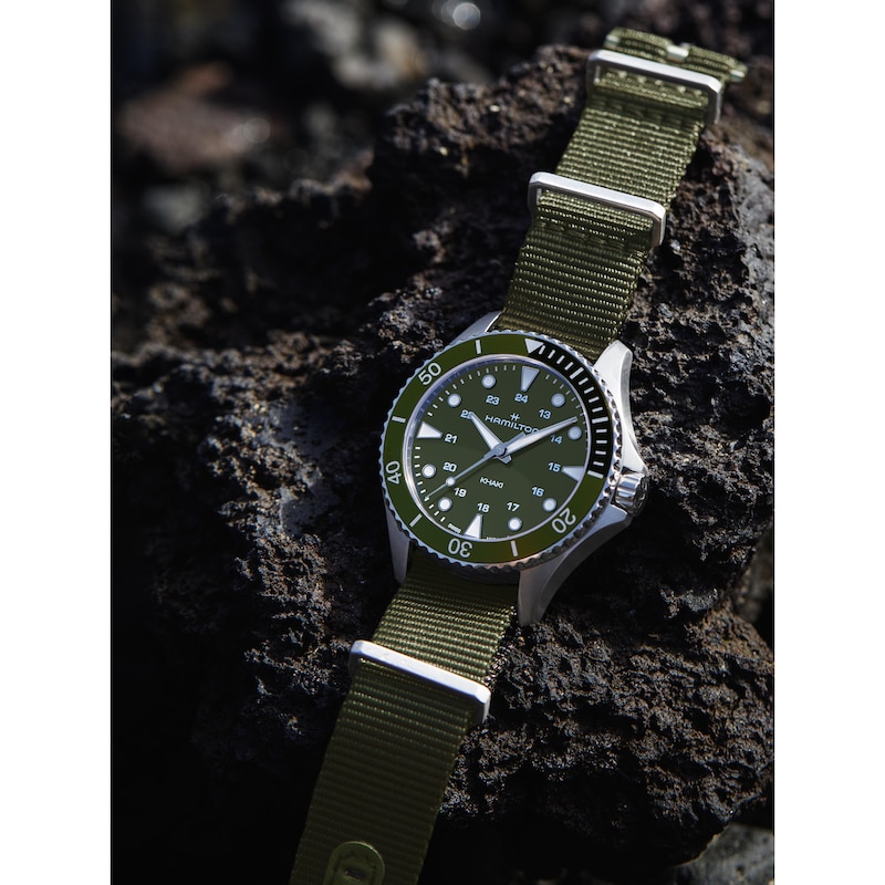 Hamilton Khaki Navy Scuba Quartz Green Fabric Strap Watch