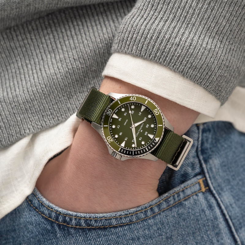 Hamilton Khaki Navy Scuba Quartz Green Fabric Strap Watch