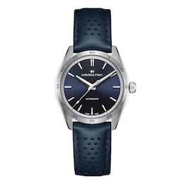 Hamilton Jazzmaster Performer Blue Leather Strap Watch