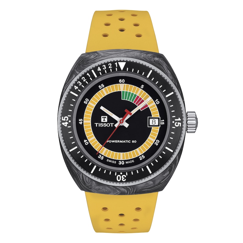Tissot Sideral S Men's Black Dial Yellow Rubber Strap Watch