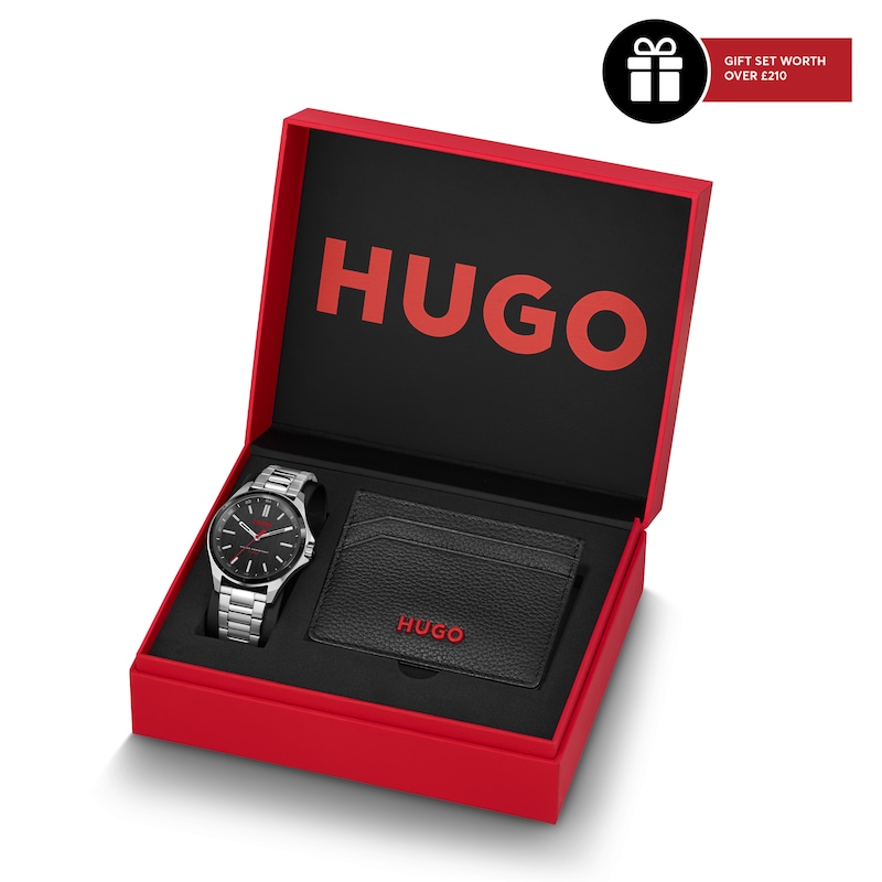 Main Image 2 of Hugo Men's #Complete Black Card Holder & Black Dial Stainless Steel Bracelet Watch Gift Set