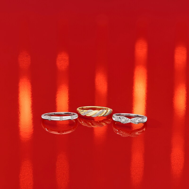 Main Image 7 of Sterling Silver 0.03ct Diamond Three Stone Eternity Ring