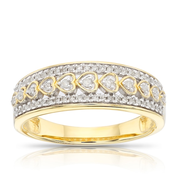 9ct Yellow Gold Hearts Half Eternity 0.20ct Diamond Ring