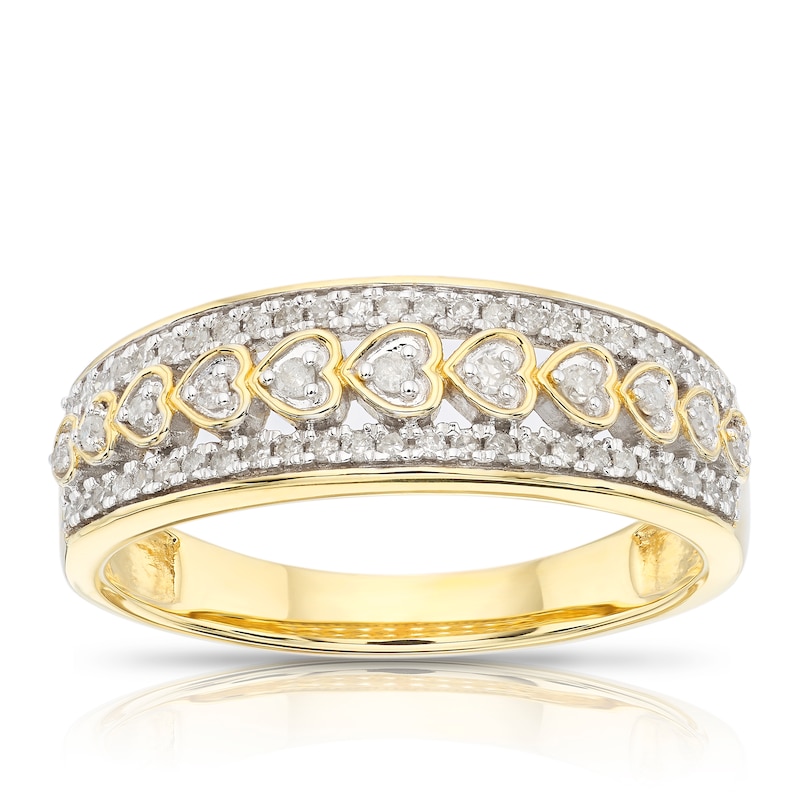 Main Image 1 of 9ct Yellow Gold 0.20ct Diamond Hearts Half Eternity Ring