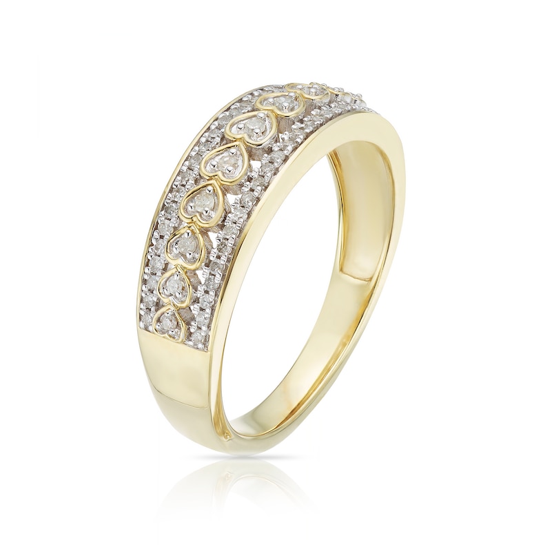 Main Image 2 of 9ct Yellow Gold 0.20ct Diamond Hearts Half Eternity Ring